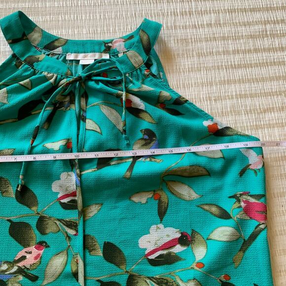 C&E Blouse Teal Bird Floral Print Sleeveless Boho Casual Summer Blouse - Picture 6 of 6